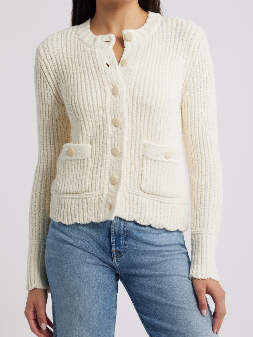 Caslon Boxy Scalloped Cardigan